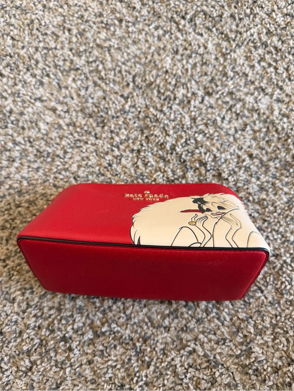 kate spade red & cream Cruella Disney makeup bag